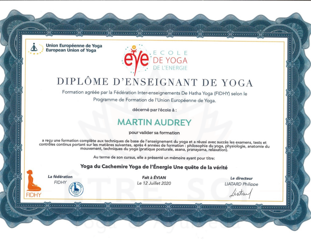 Audrey Martin Diplôme Enseignant de Yoga